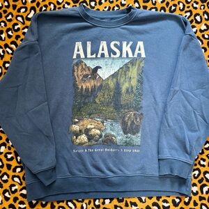 Oversized Alaska Graphic Blue Crewneck